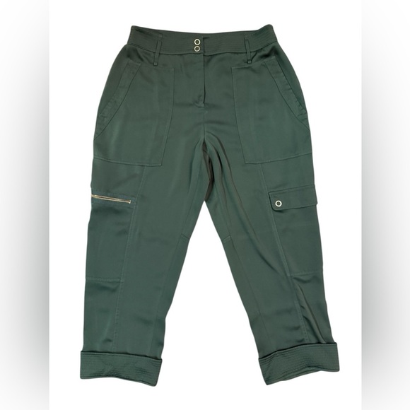ME + EM Satin Cargo Cropped Utility Trouser Size 14 in Green - Picture 6 of 12
